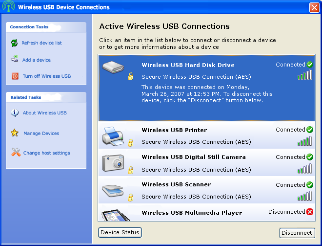 Sample Wireless USB Device Connections